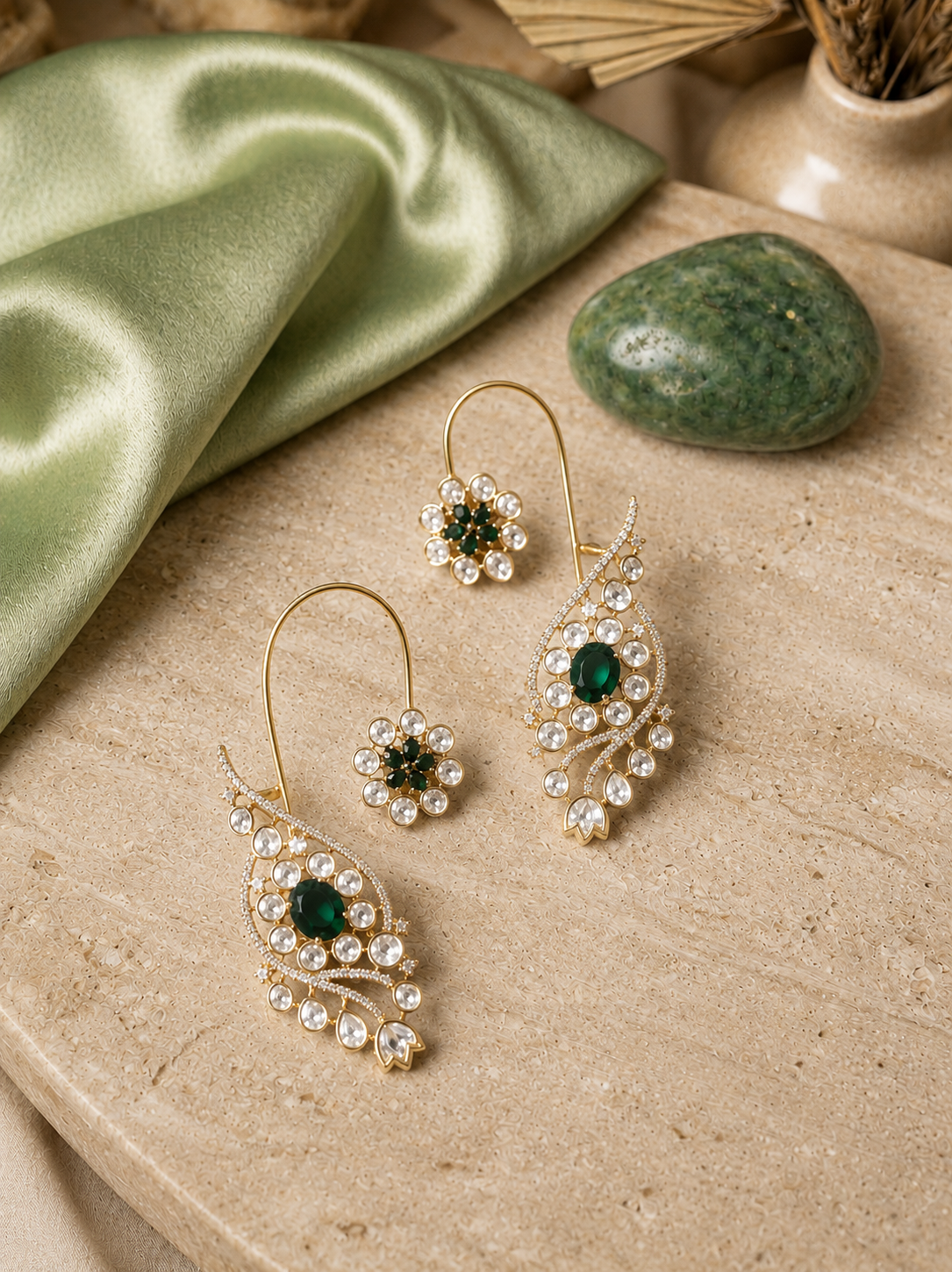 Emerald Polki Ear Cuff Earrings