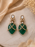 Emerald Green Stone Drop Earrings with CZ Criss-Cross Detail