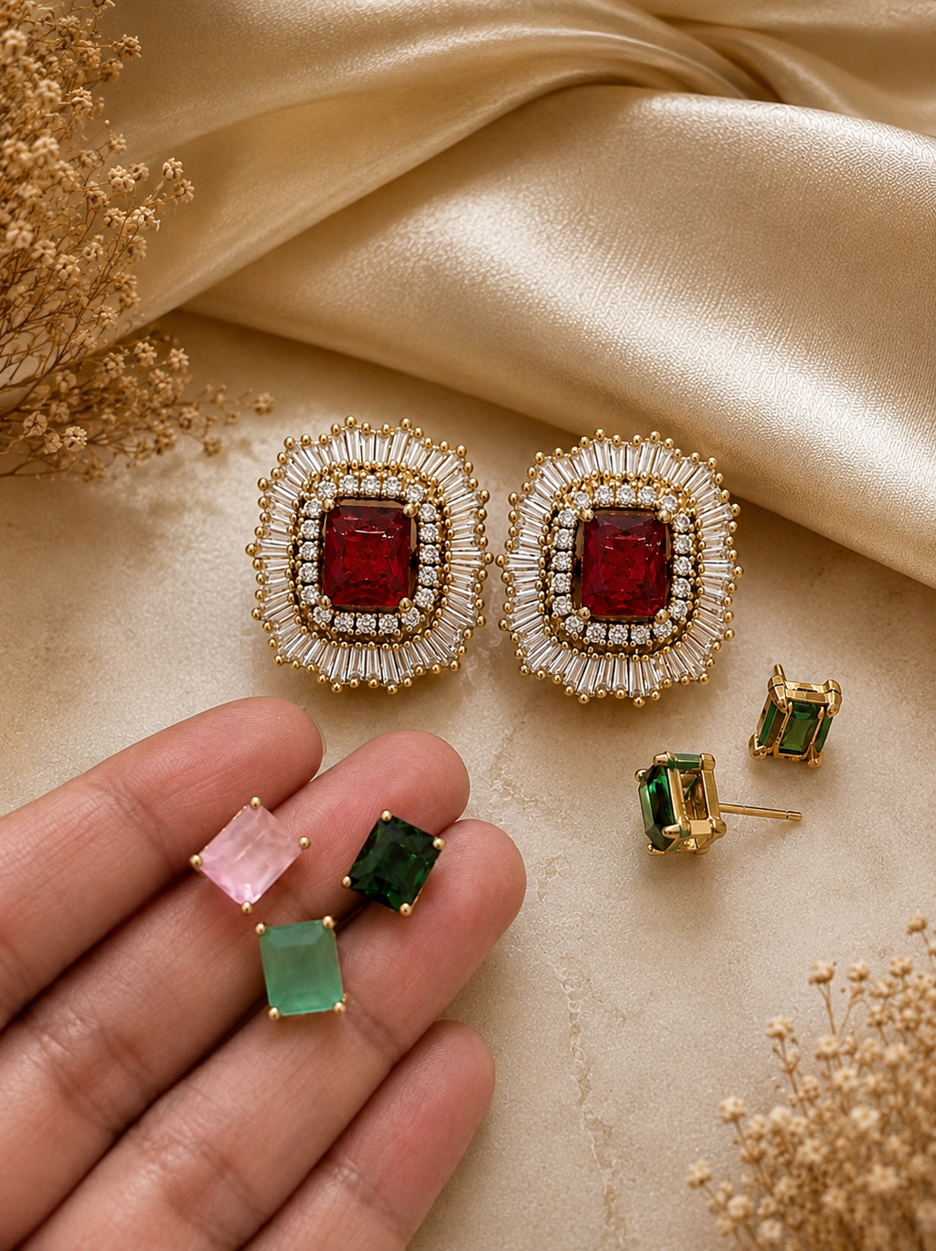 Changeable Stone Stud Earrings