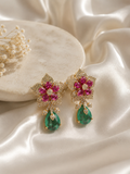 Hazoorilal-Inspired Floral Drop Earrings with Emerald Green Stone