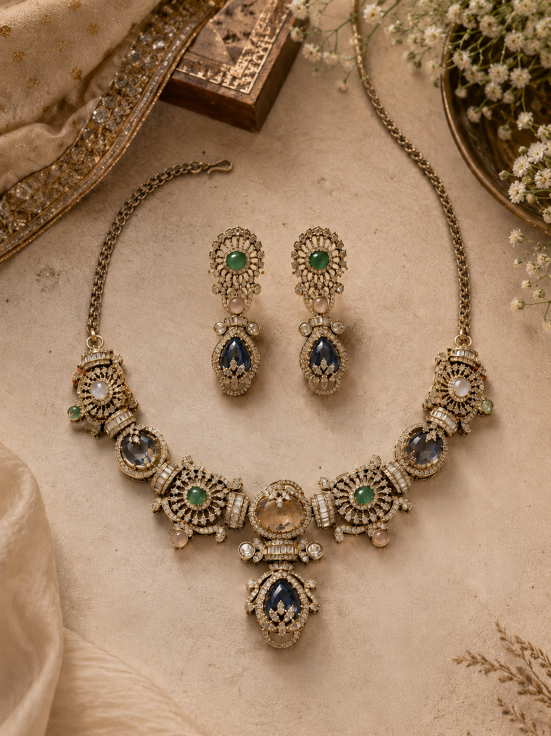 Sabyasachi-Inspired Multicolour Victorian Necklace Set