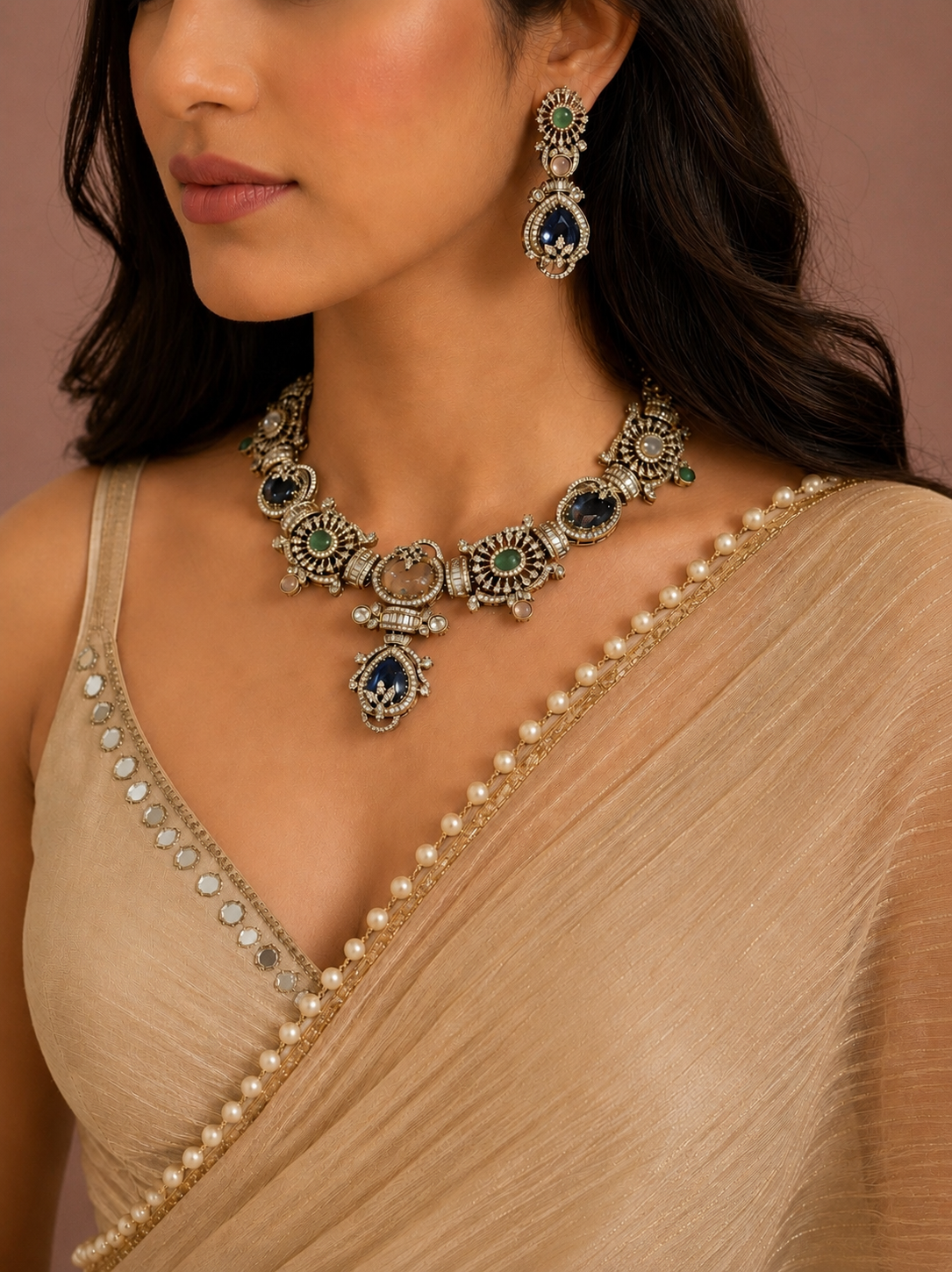 Sabyasachi-Inspired Multicolour Victorian Necklace Set