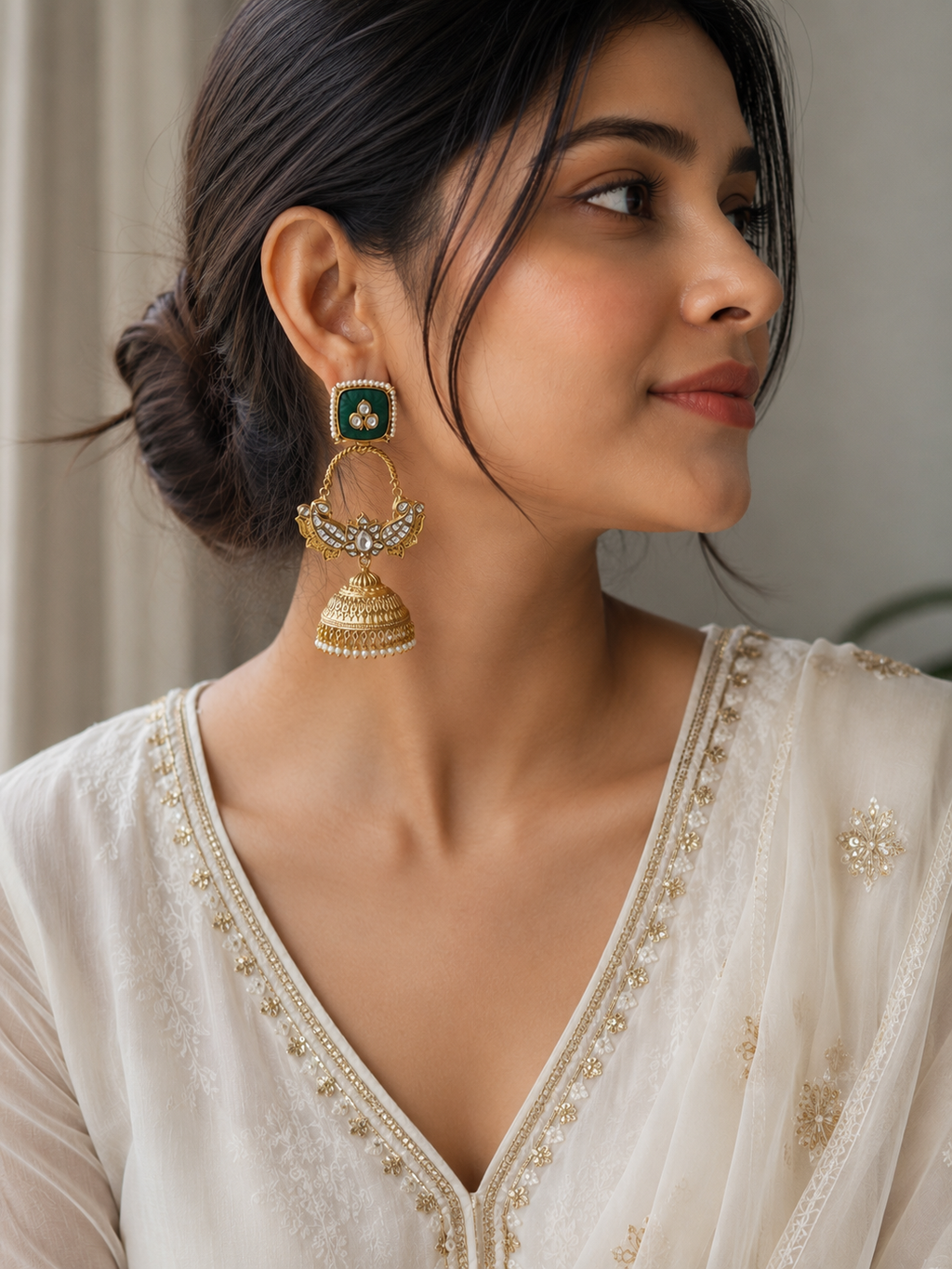Peacock Polki Gold Plated Jhumka Earrings