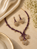 Designer AD Fan Necklace Set with Ruby-Pink Pave Band