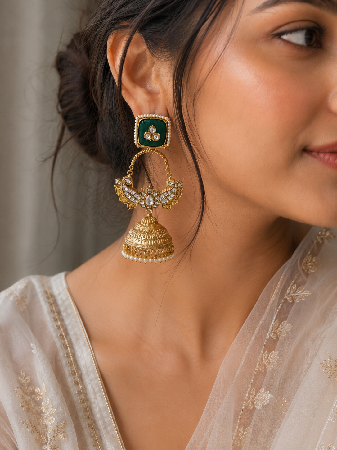 Peacock Polki Gold Plated Jhumka Earrings